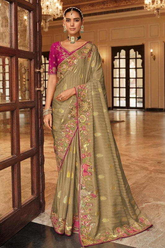 Hits Pure Soft Silk Weaving Embroidery Saree Elegant Festive Party Wear
