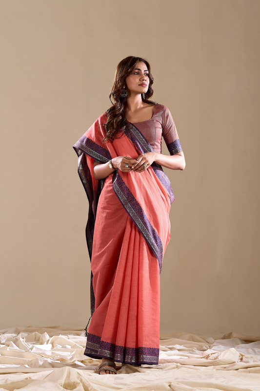 Handloom Cotton Fabric with Contrast Border - LaVante Fashion