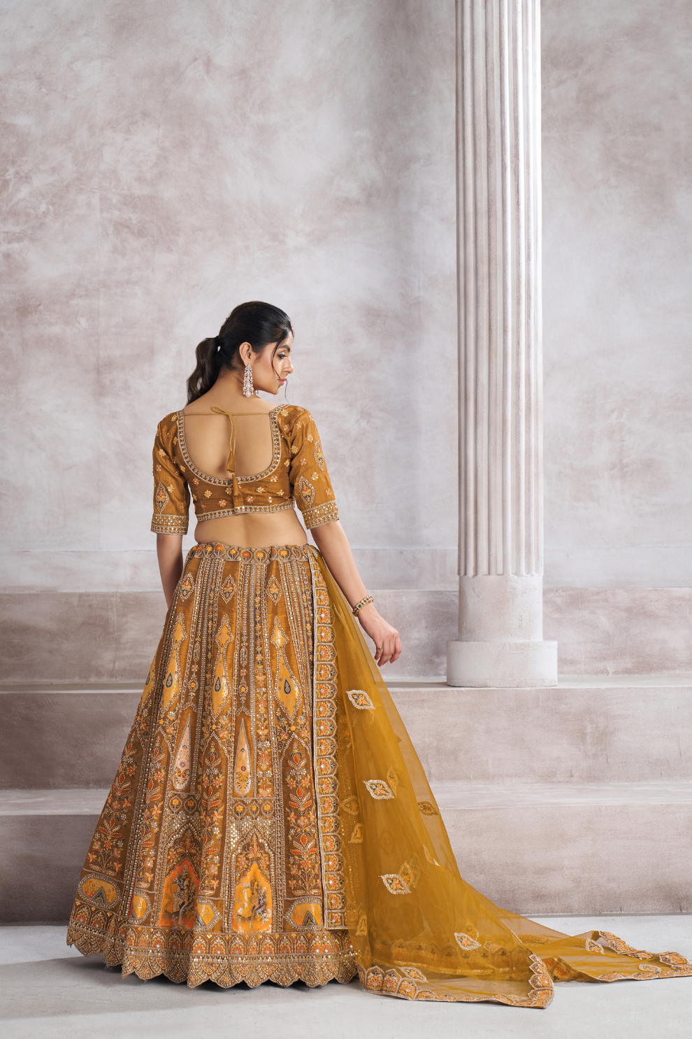 Designer Semi-Bridal Lehenga Choli with Intricate Aari & Patch Detailing