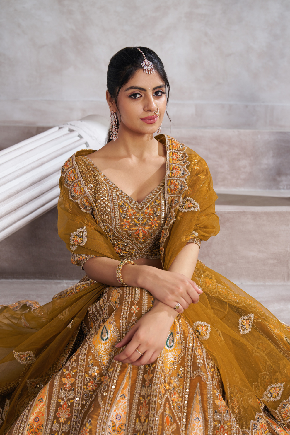 Designer Semi-Bridal Lehenga Choli with Intricate Aari & Patch Detailing