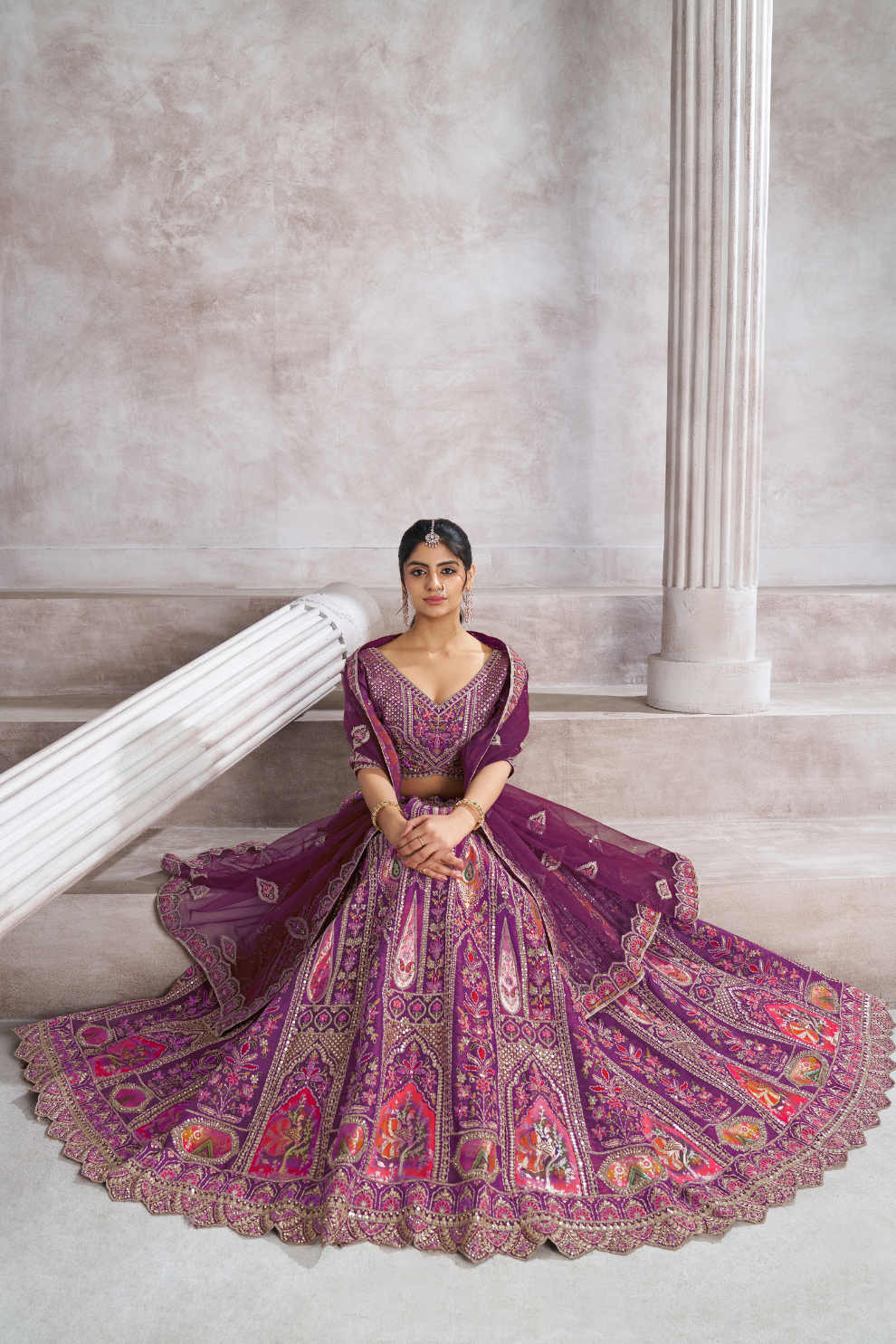 Designer Semi-Bridal Lehenga Choli with Intricate Aari & Patch Detailing