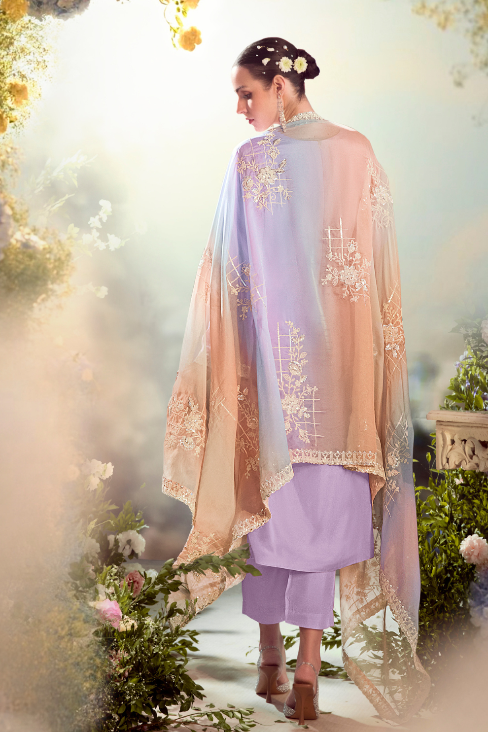 Silk Lilac Party Wear Straight Salwar Suit with Embroidery Work
