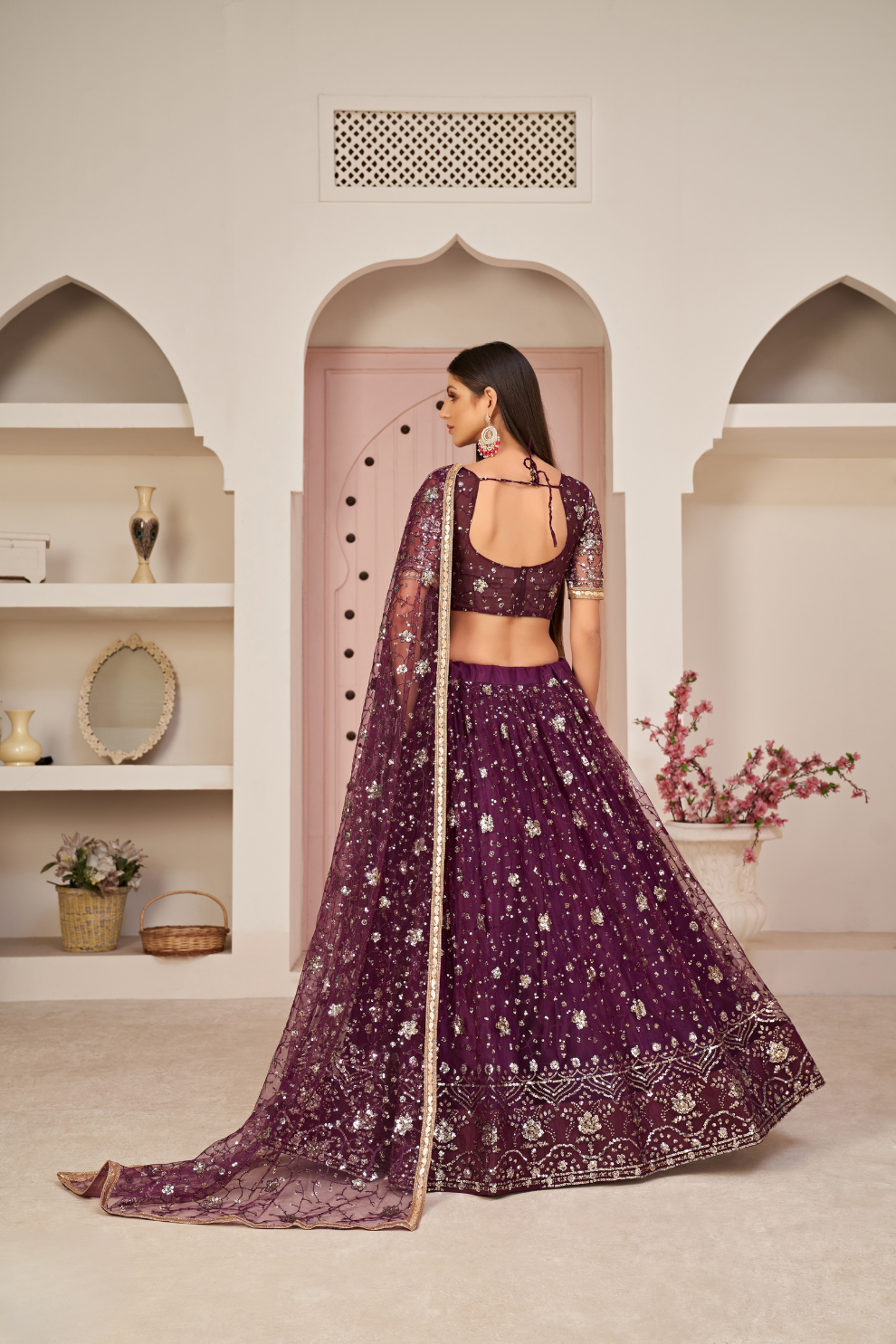 Elegant Embroidered Net Lehenga Set for Festive Occasions