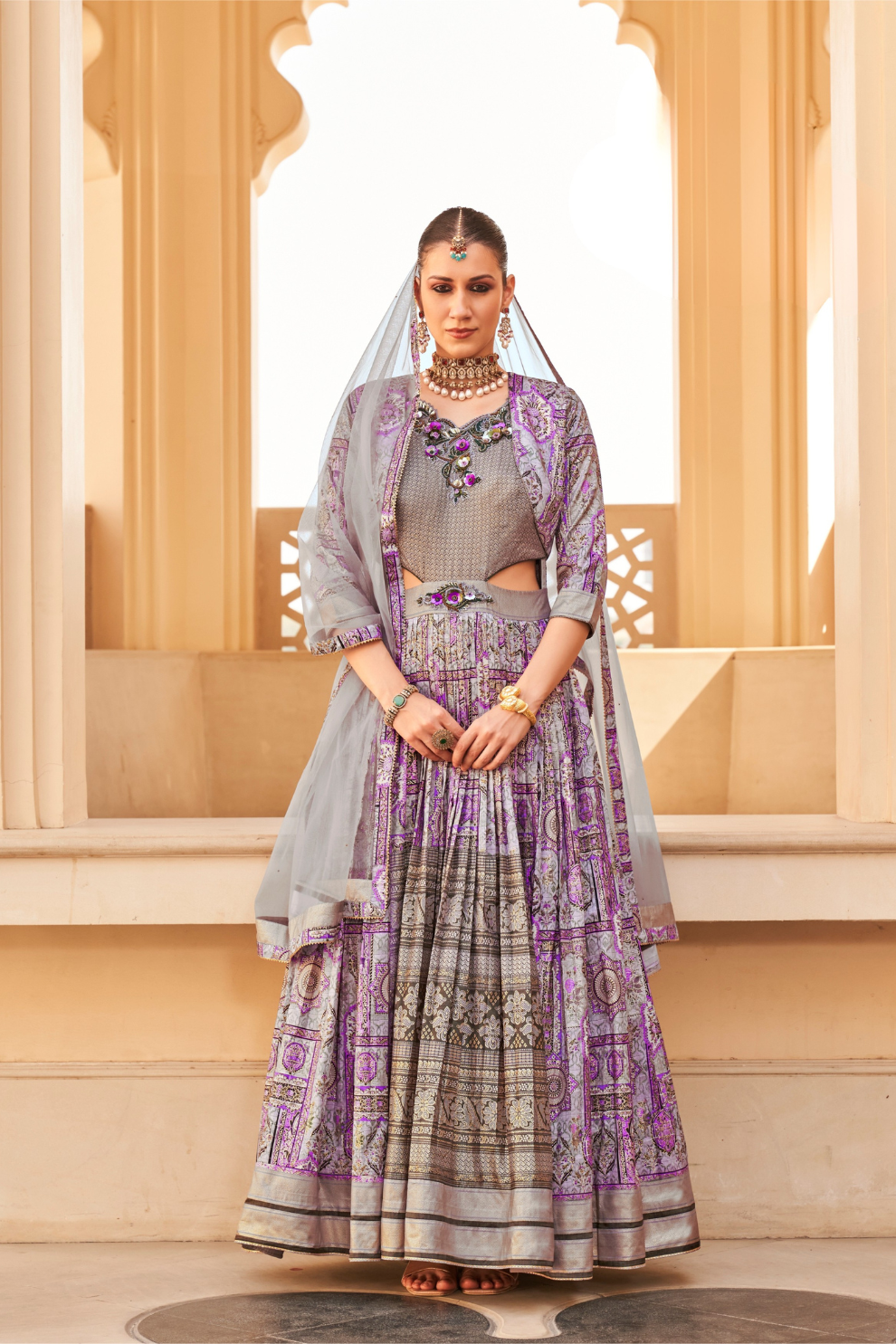 Purple Anarkali Dress and Navy Blue Printed Kurta Set for Couple - LaVante Fashion