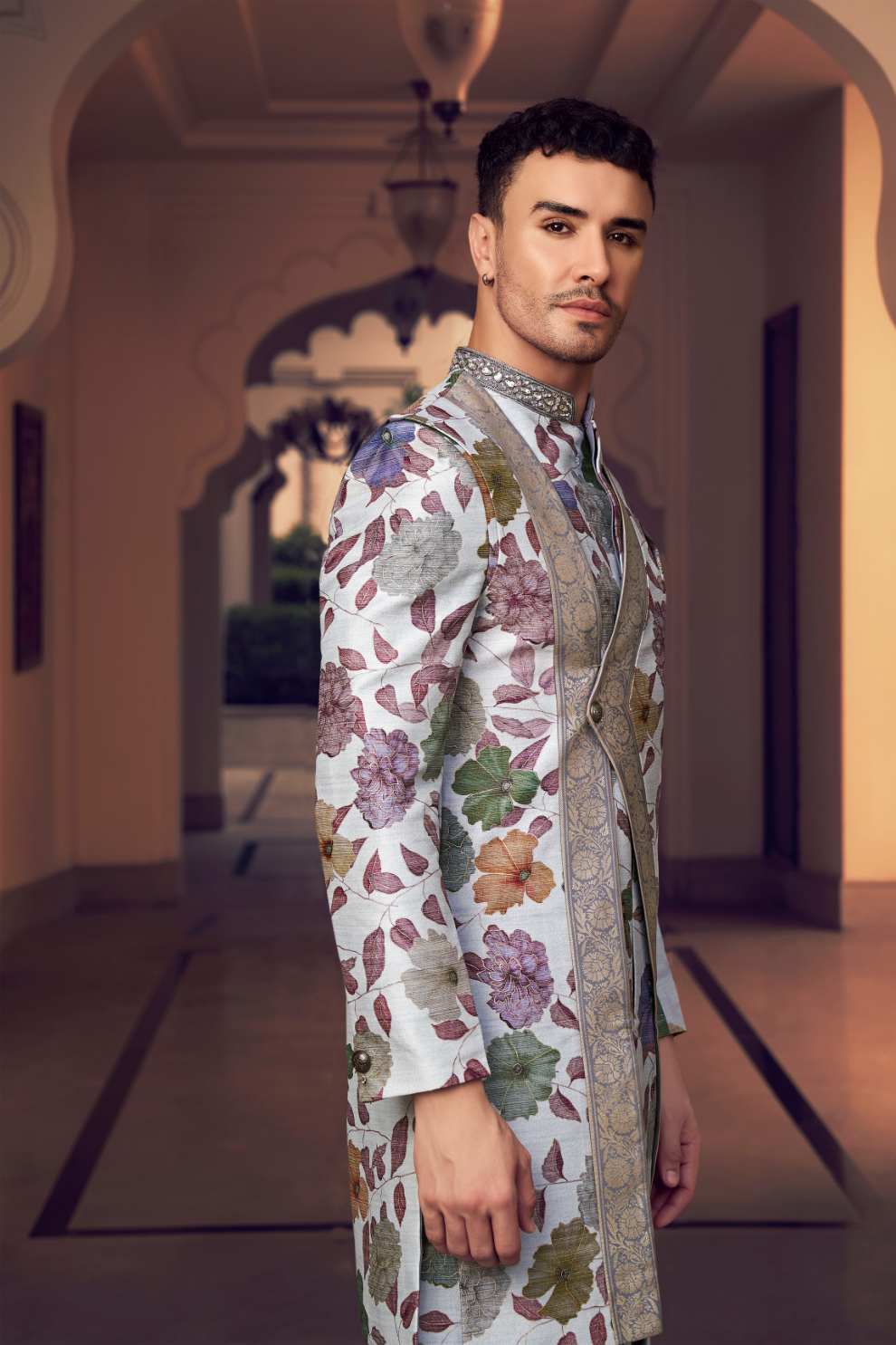 Ethnic Purple Printed Skirt & Kurta Jacket Set for Couple - LaVante Fashion
