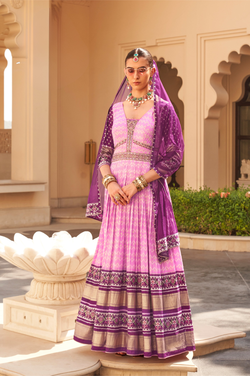 Pink Anarkali Dress and Navy Blue Printed Kurta Set for Couple - LaVante Fashion