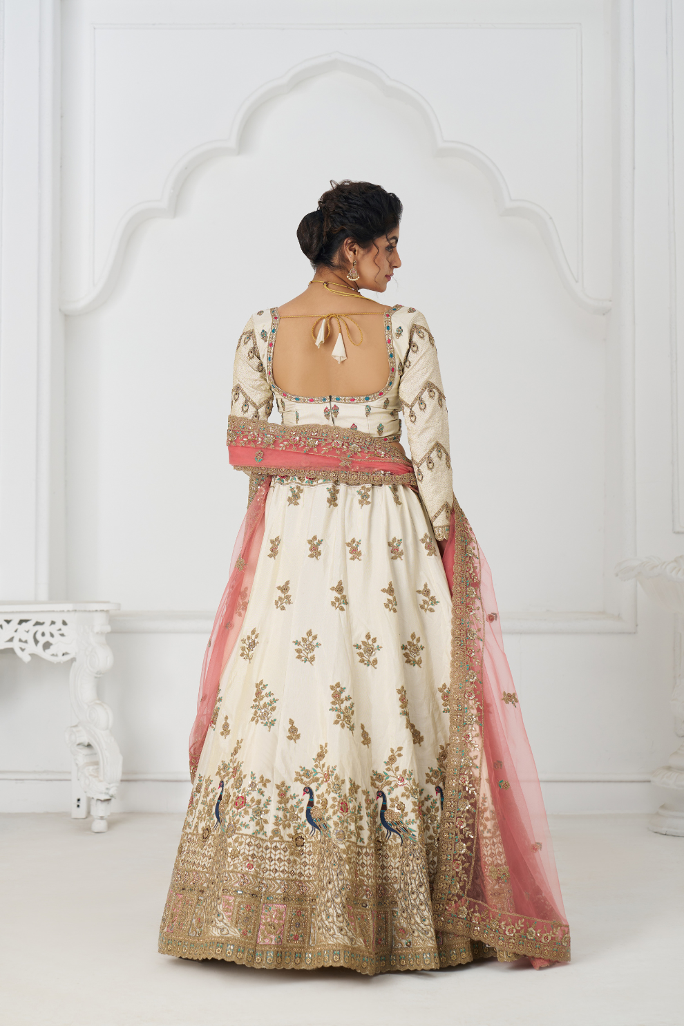 Amazing white Embroidered zari silk Designer bridal Lehenga