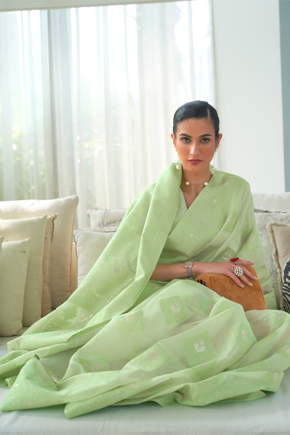 Classic Lucknowi Saree with Elegant Chikankari Silk Weaving Touch