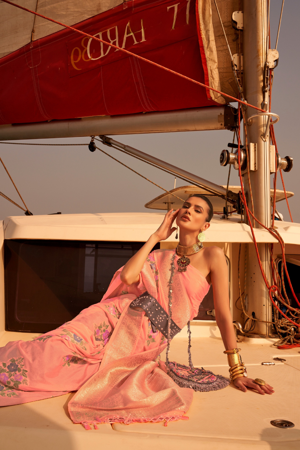 Chinon Nylon Saree with Elegant Handloom Weaving Design