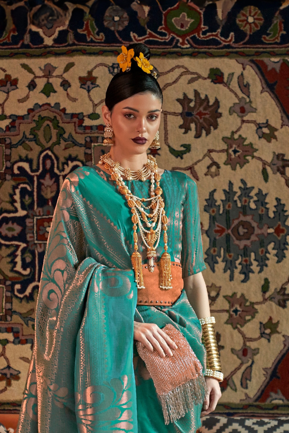 Elegant Art Silk Saree with Copper Zari Handloom Weaving