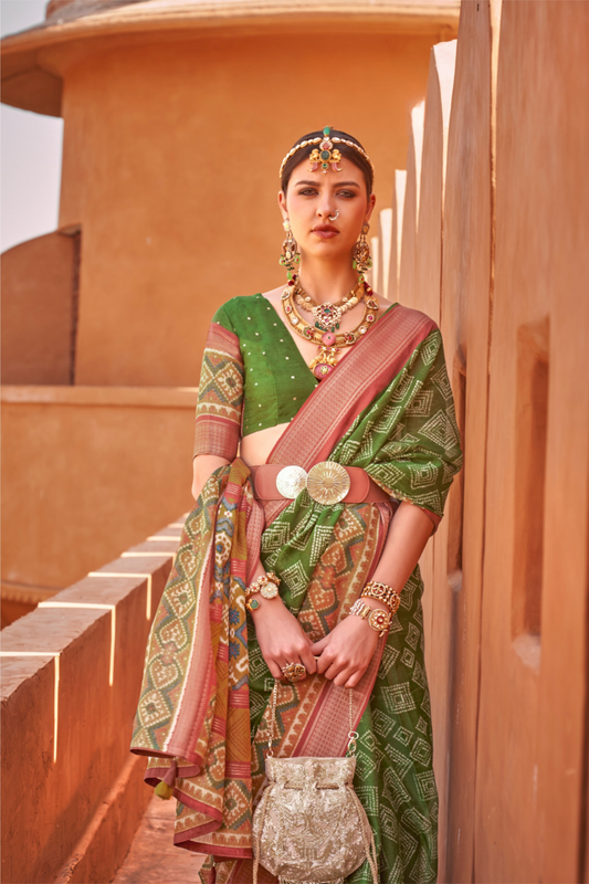 Graceful Patola Print Saree Set in Soft Cotton Silk Fabric
