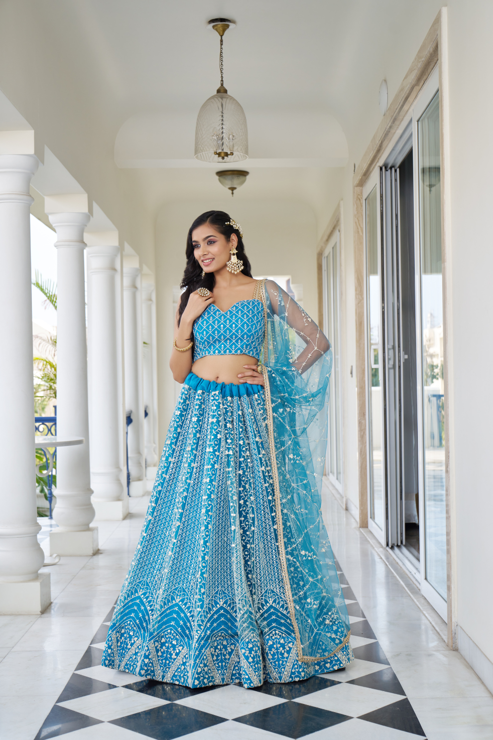 Designer Thread Sequin Embroidered Net Lehenga for Festive Wear