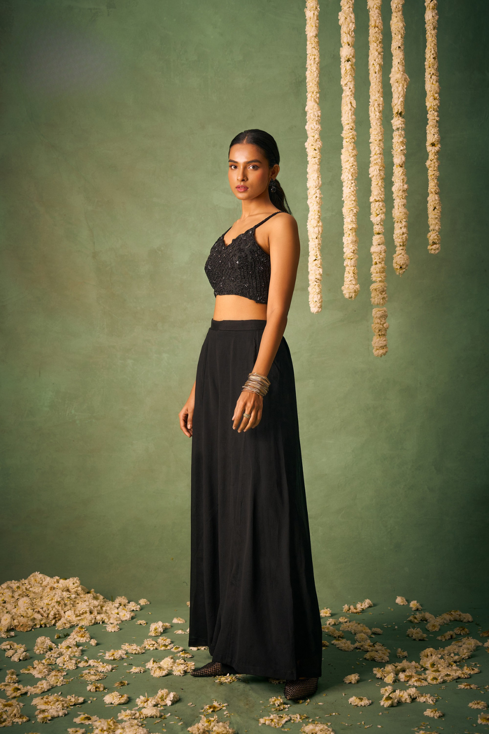 Glamorous Chiffon Sharara Black Choli with Sparkle Work