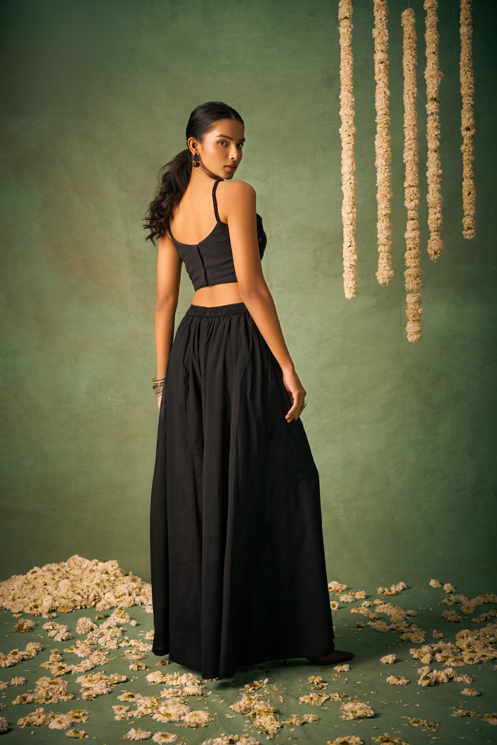 Glamorous Chiffon Sharara Black Choli with Sparkle Work