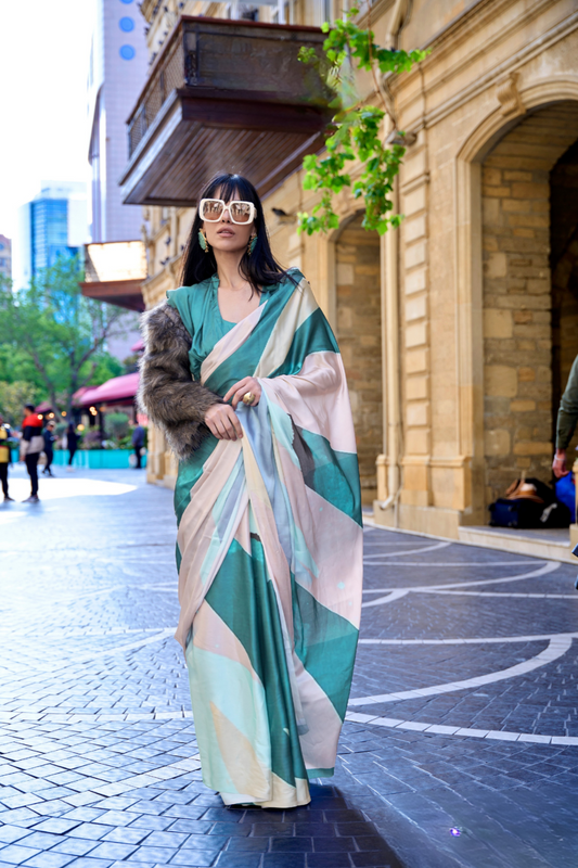 Digital Print Satin Crepe Saree with Soft Glossy Drape