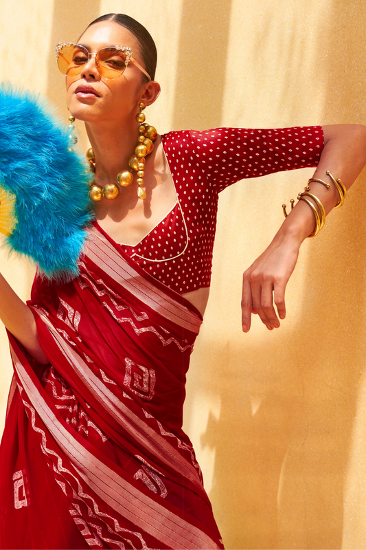 Daani Georgette Saree with Foil Print and Aqua Finish