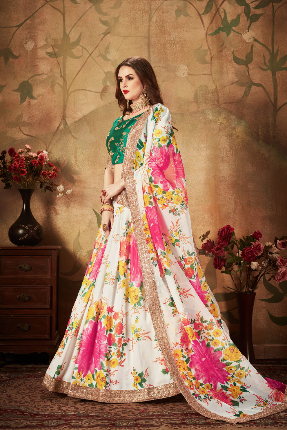 Breath-taking Floral Printed Organza Lehenga for Bridal Wear