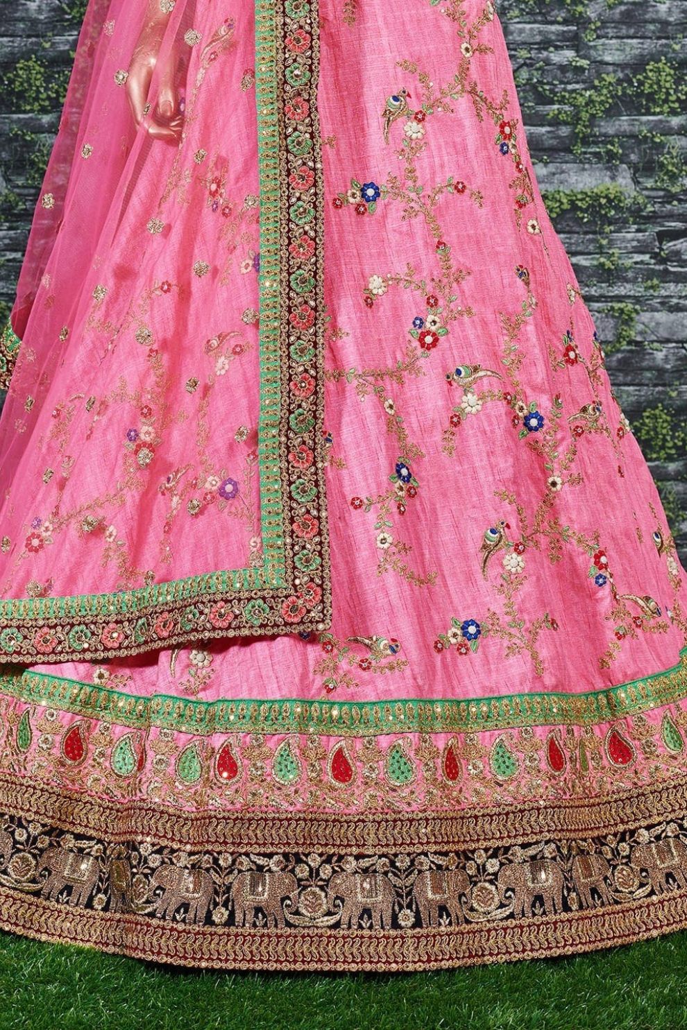 Pink Half Sleeves Art Silk Wedding Lehenga Choli for Elegant Brides