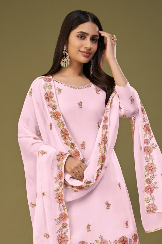 Traditional Pink Georgette Sharara Suit With Stylish Flair
