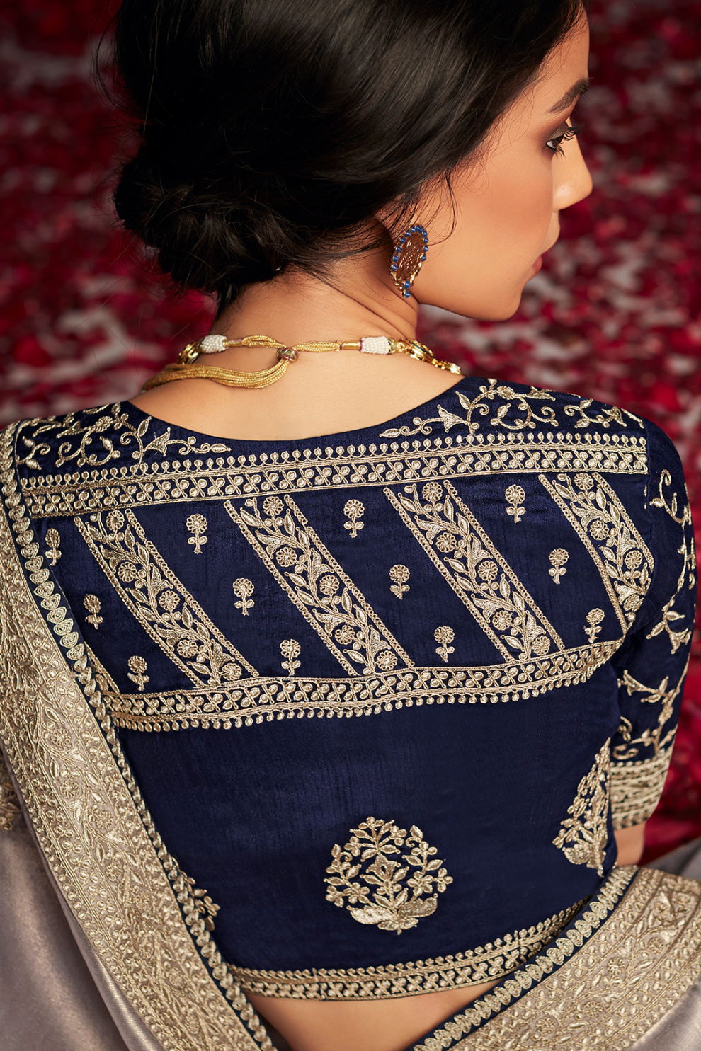 Elegance Embroidered Organza Silk Ensemble with Delicate Detailing