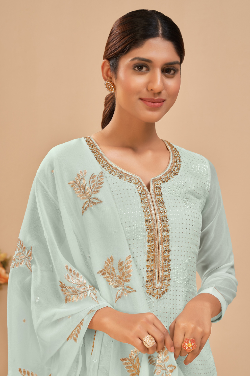 Graceful Sky Blue Palazzo Suit in Lightweight Georgette