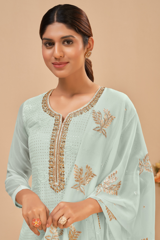 Graceful Sky Blue Palazzo Suit in Lightweight Georgette