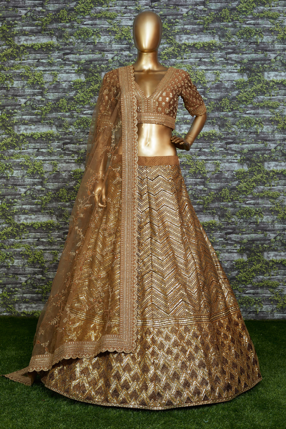 Golden Brown Traditional Wear Bridal Lehenga