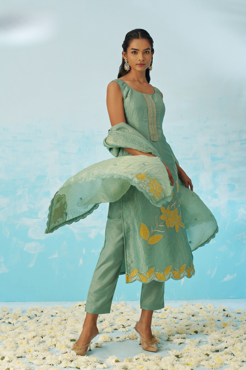 Graceful Sky Blue Salwar Kameez Crafted in Crushed Fabric
