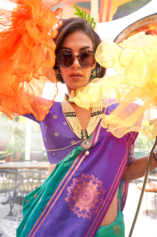 Pure Katan Banarasi Silk Blend Saree with Traditional Weaving