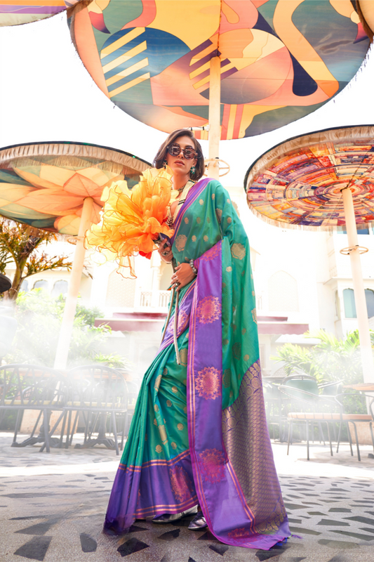 Pure Katan Banarasi Silk Blend Saree with Traditional Weaving