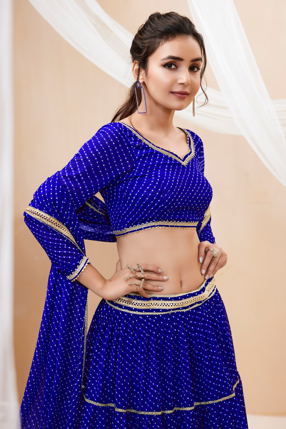 Ethnic Georgette Lehenga Featuring Leheriya Print & Lace Detailing