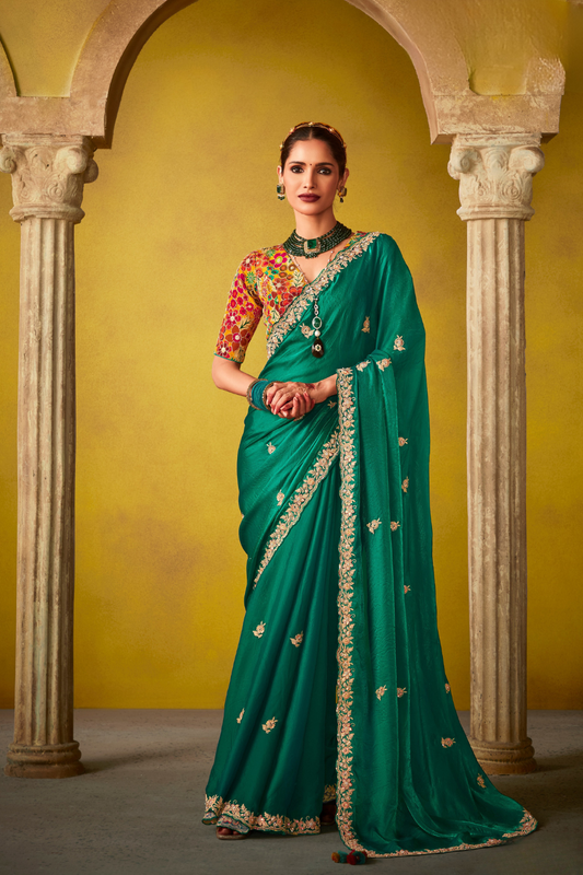 Tissue Silk Embroidered Saree with Sequins and Beads Work