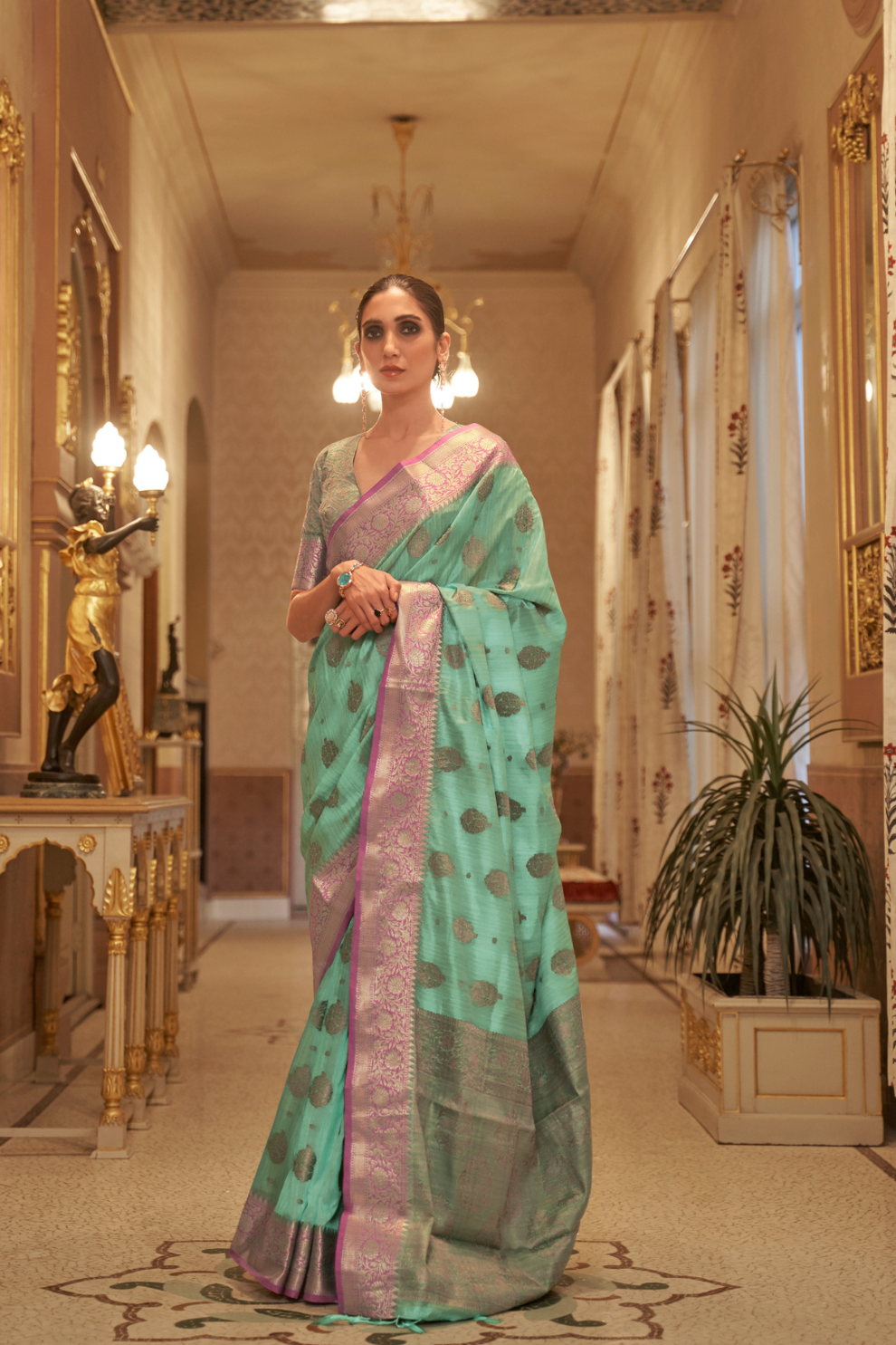 Zari Butta Tussar Silk Saree with Handwoven Elegance