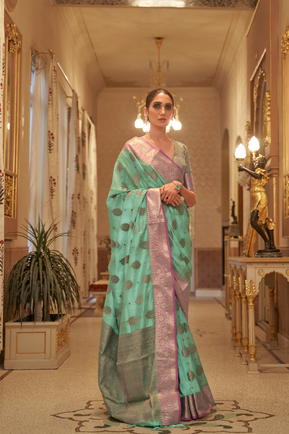 Zari Butta Tussar Silk Saree with Handwoven Elegance