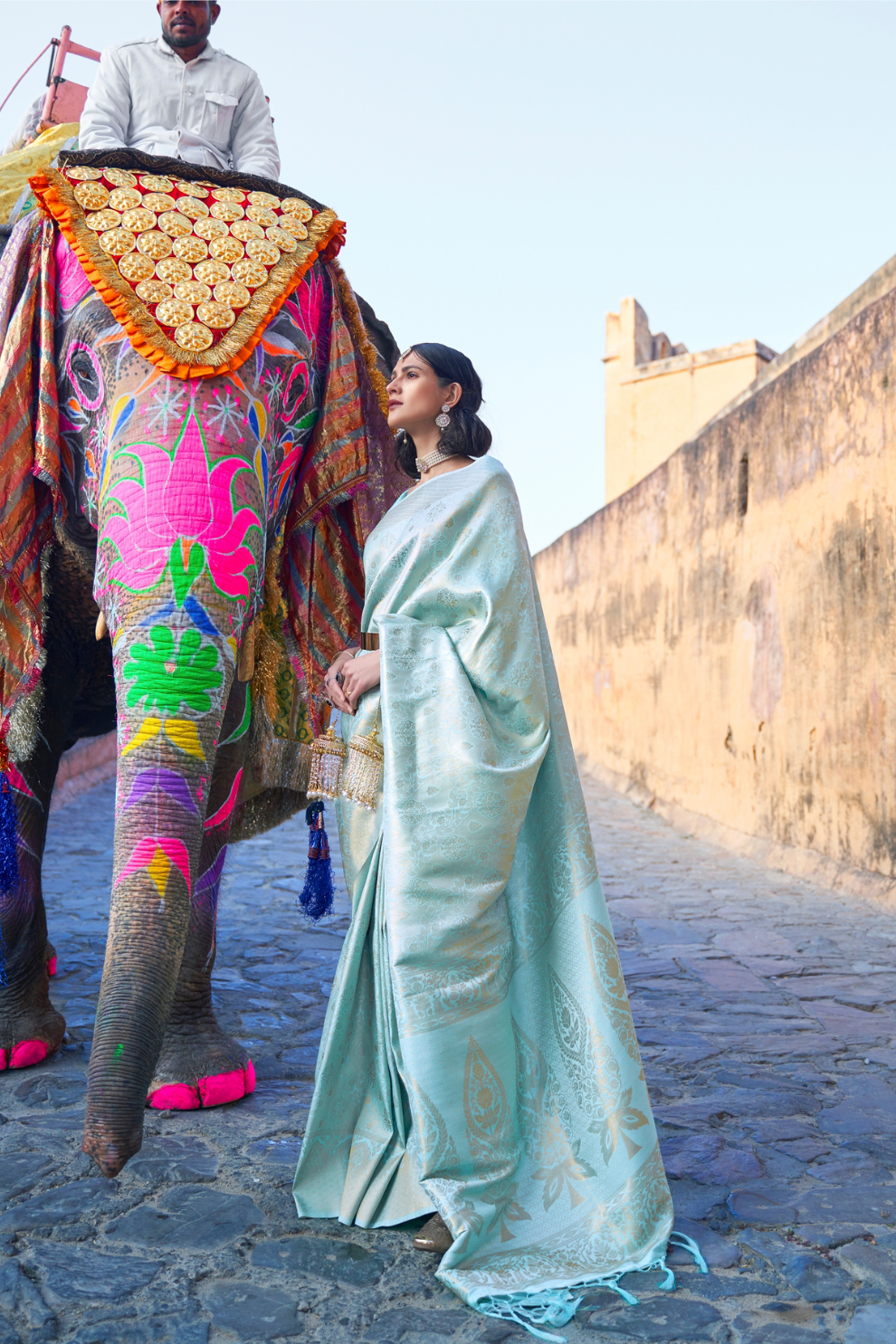 Two-Tone Kanjivaram Saree with Rich Zari Weaving