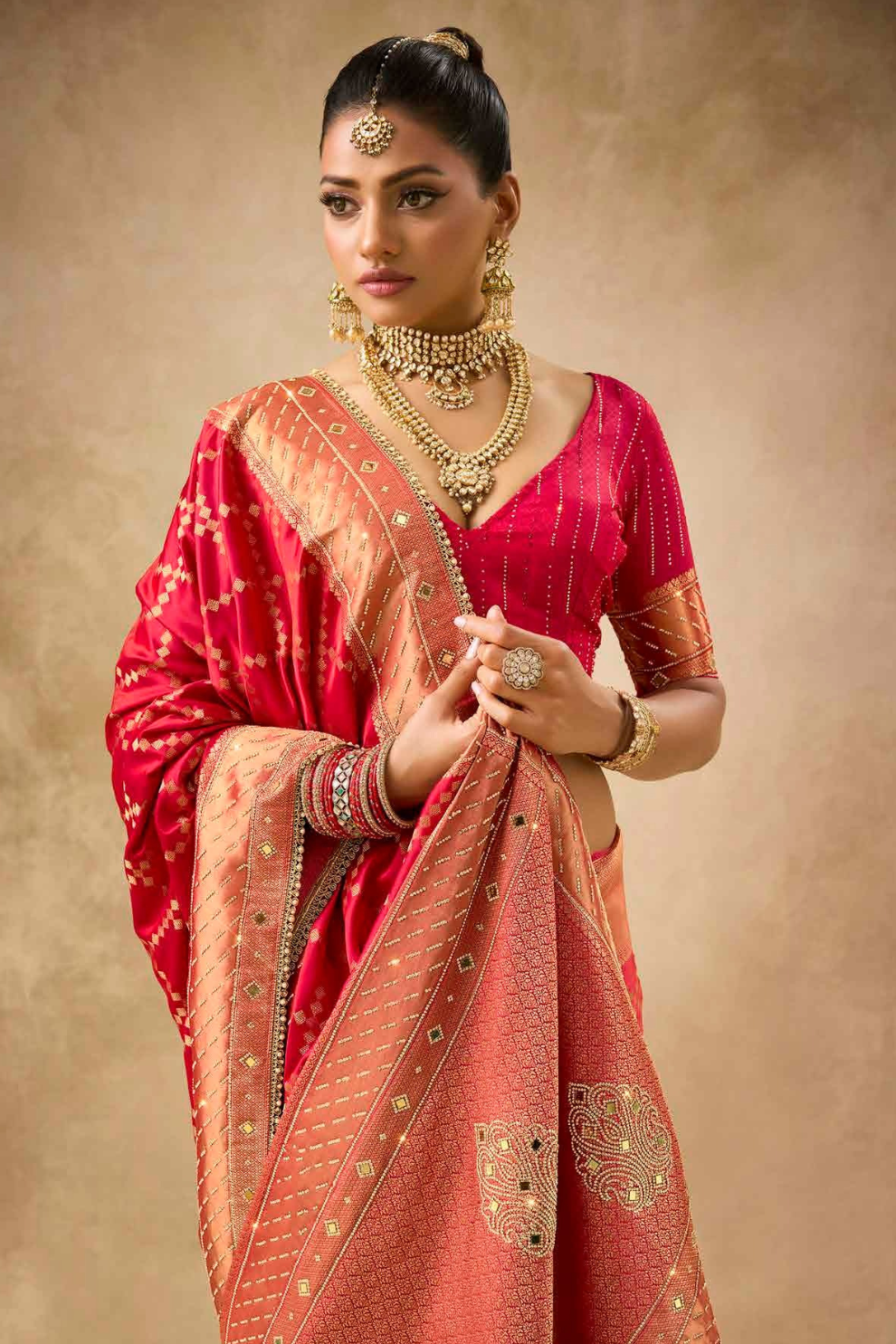 Designer Bridal Saree – Heavy Zardozi Border with Zircon & Kaanch Work