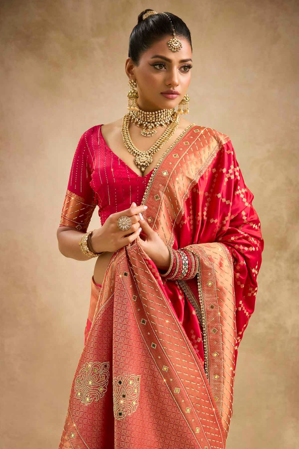 Designer Bridal Saree – Heavy Zardozi Border with Zircon & Kaanch Work