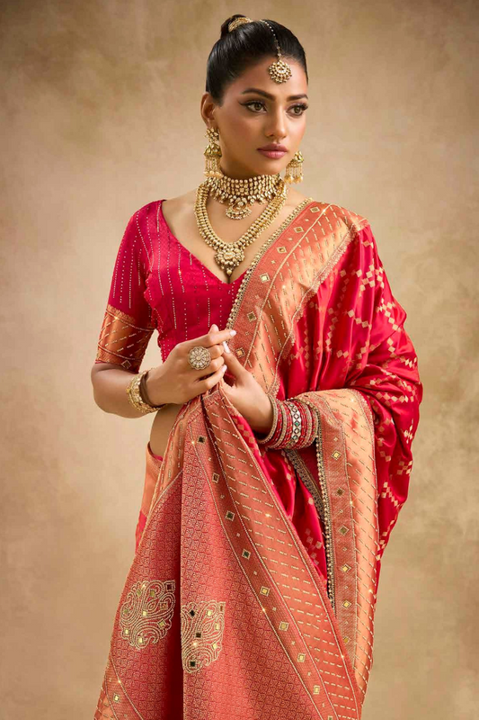 Designer Bridal Saree – Heavy Zardozi Border with Zircon & Kaanch Work