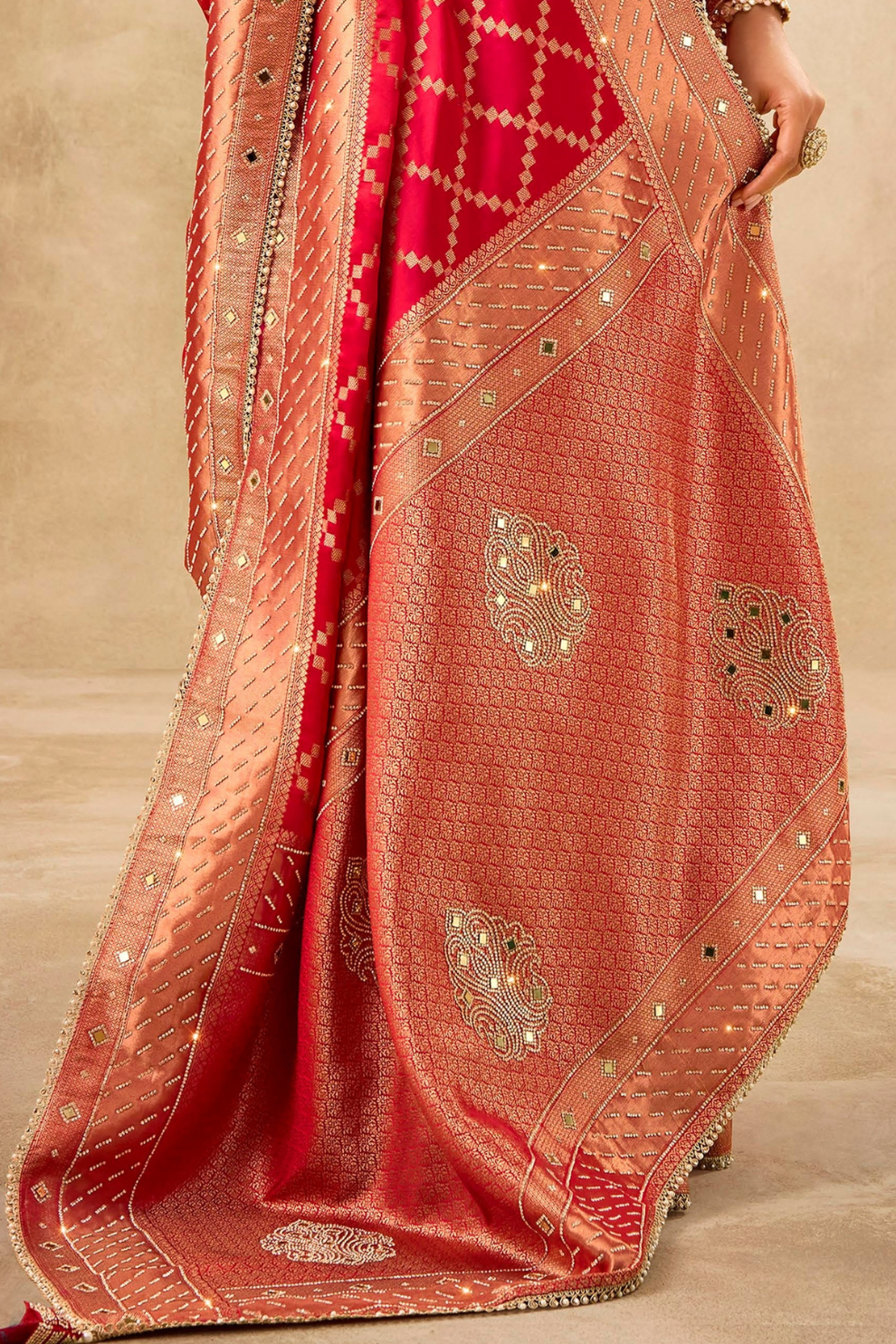 Designer Bridal Saree – Heavy Zardozi Border with Zircon & Kaanch Work