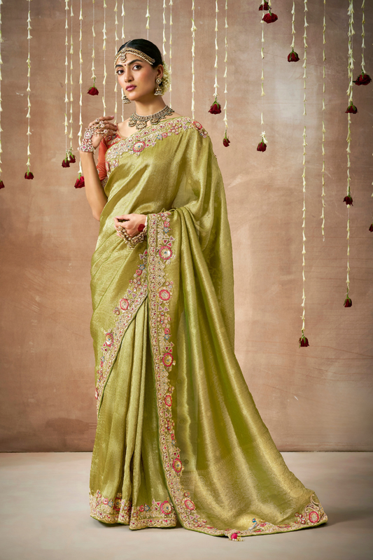 Tissue Dola Silk Embroidered Wedding Saree for Timeless Elegance