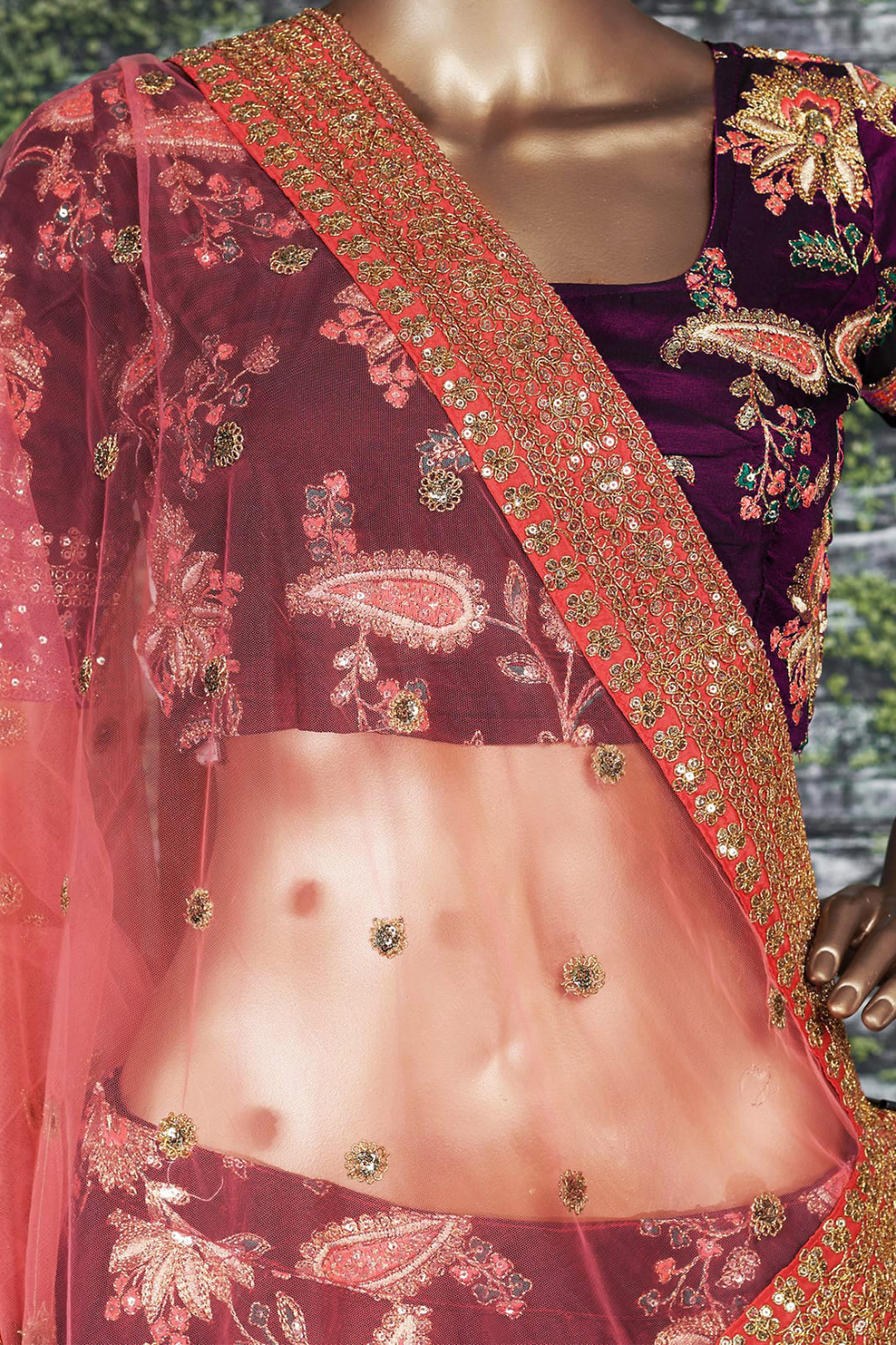 purple dori sequins and thread embroidered taffeta silk designer lehenga for wedding