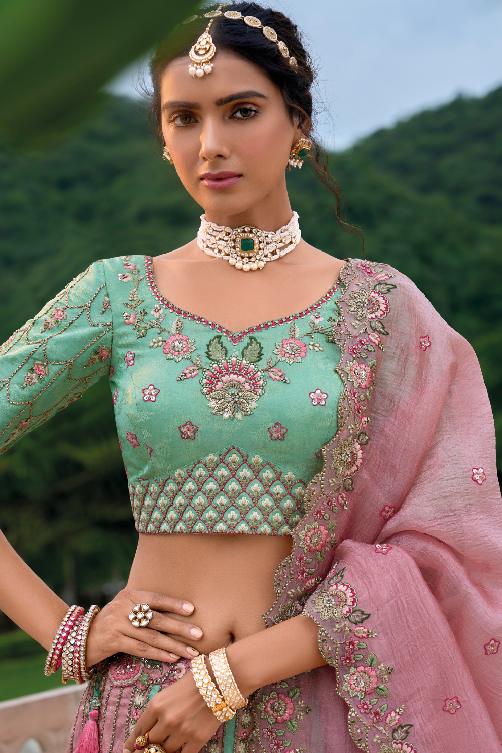 Beautifully Shaded Silk Lehenga with Handcrafted Embroidery & Cutwork