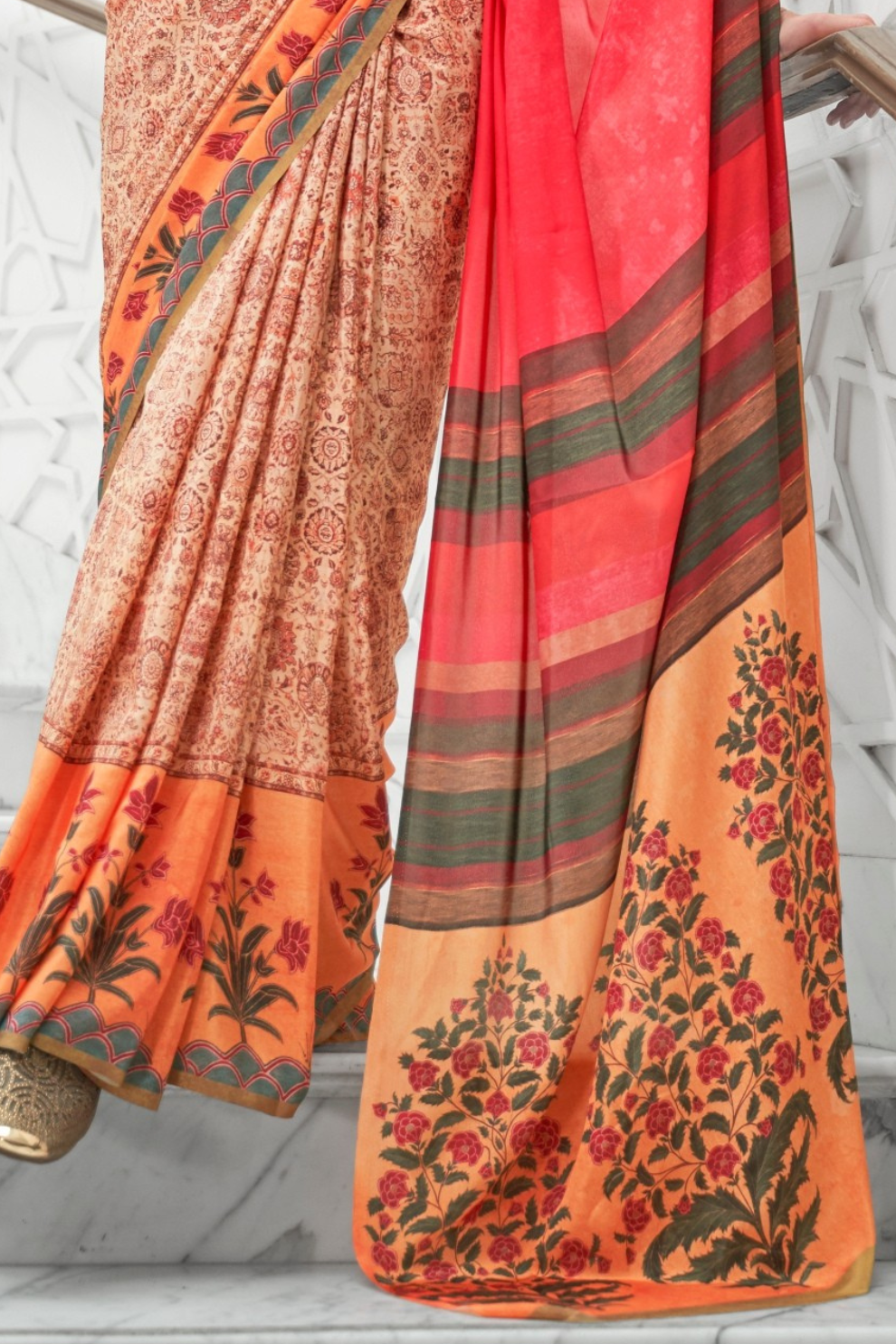 Digital Floral Printed Crepe Silk Saree with Graceful Drape