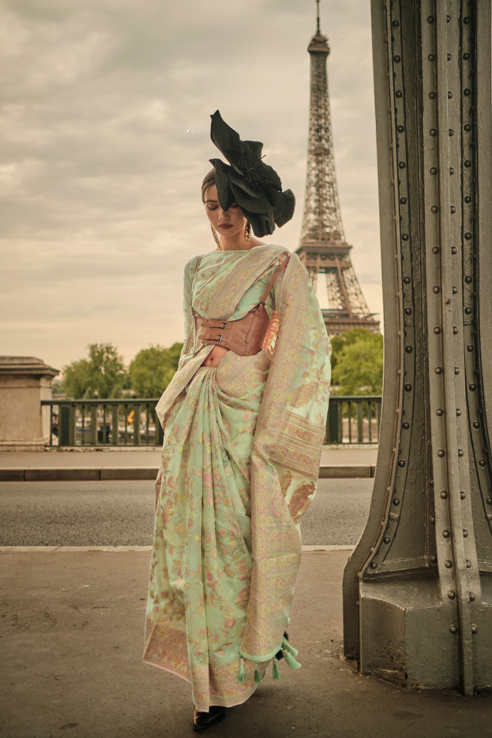 Kashmiri Organza Saree with Intricate Weaving Elegance