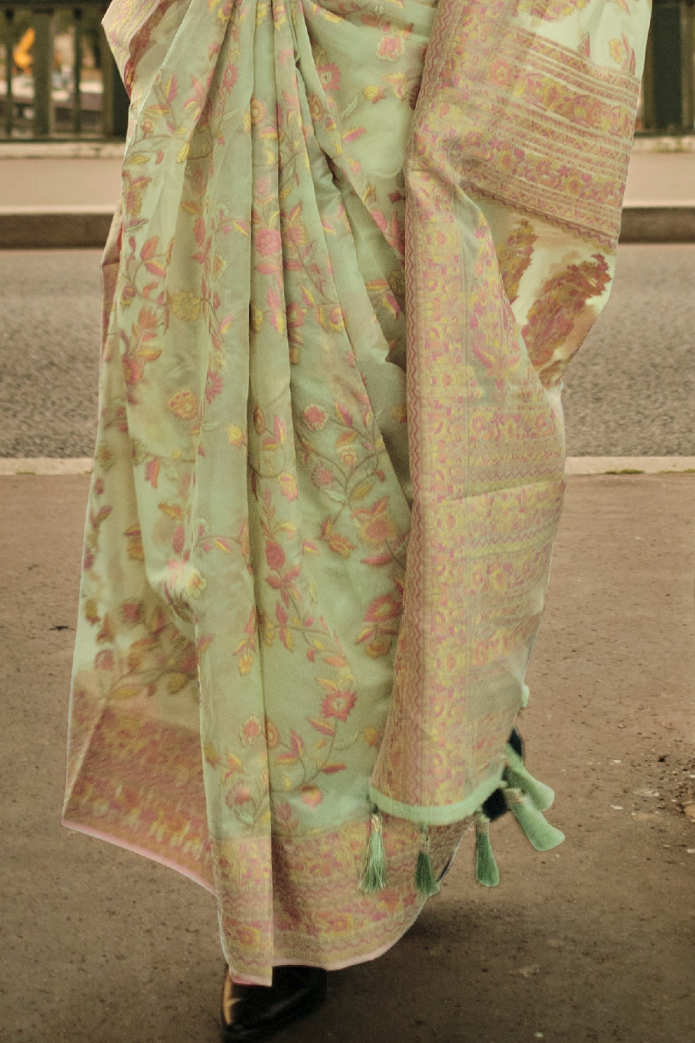 Kashmiri Organza Saree with Intricate Weaving Elegance