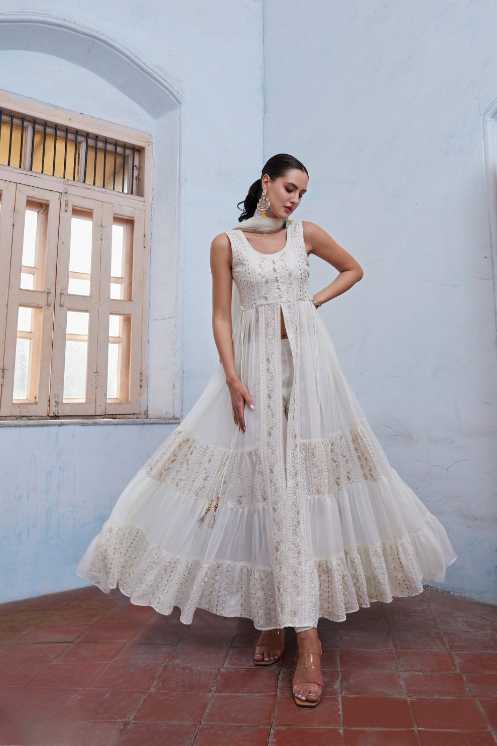 Elegant White Georgette Readymade Salwar Suit