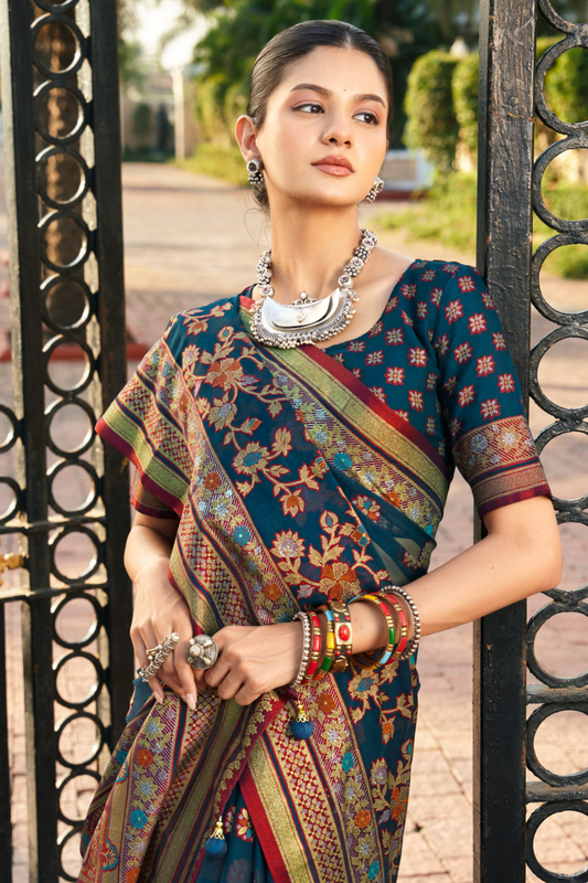 Luxury Polyester Viscose Georgette Saree with Burnout Traditional Design - LaVante Fashion
