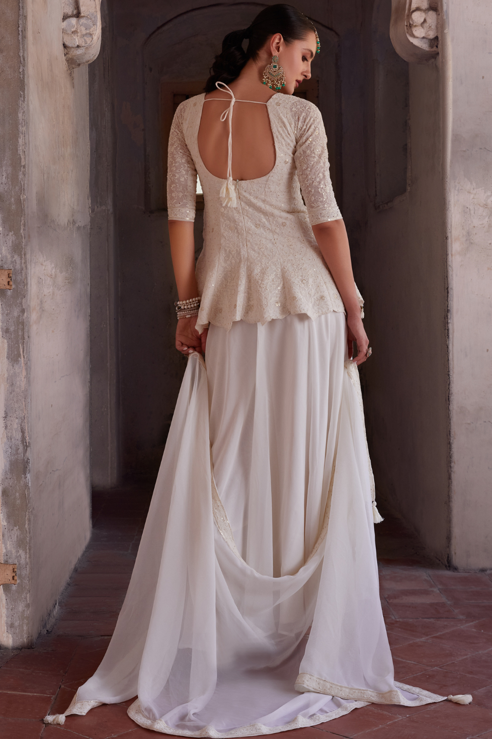 Off White Embroidered Georgette Sharara Suit Elegant Design