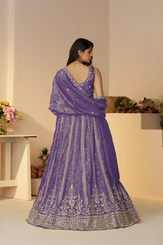 Elegant Designer Lehenga with Intricate Sequins and Cut Dana Detailing