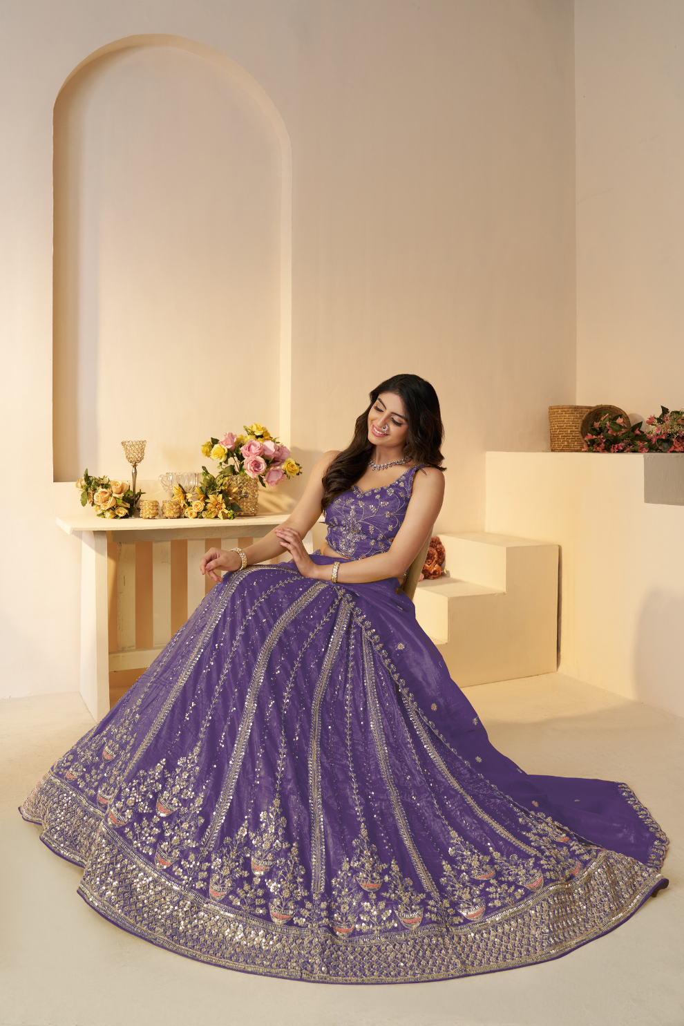 Elegant Designer Mehendi Lehenga with Intricate Sequins and Cut Dana Detailing